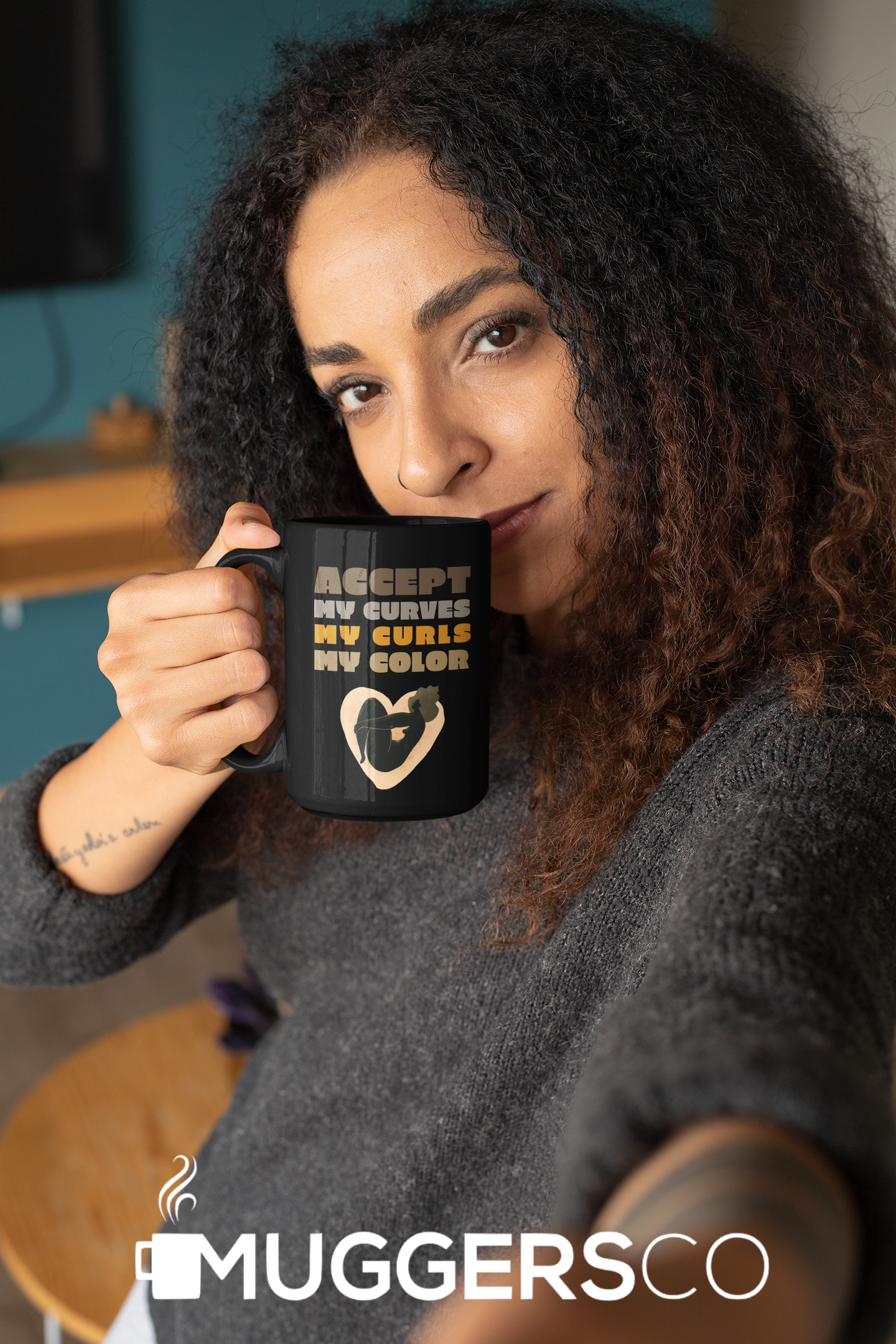 black woman holding mug 